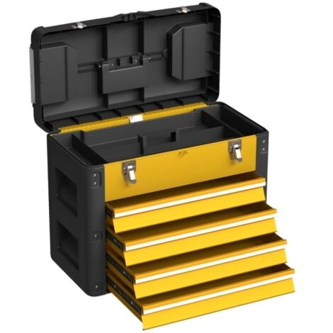 Boîte à outils vide, 49,7 x 25,3 x 40,7 cm, boîte à outils à 4 tiroirs, mini-boîte, acier, jaune