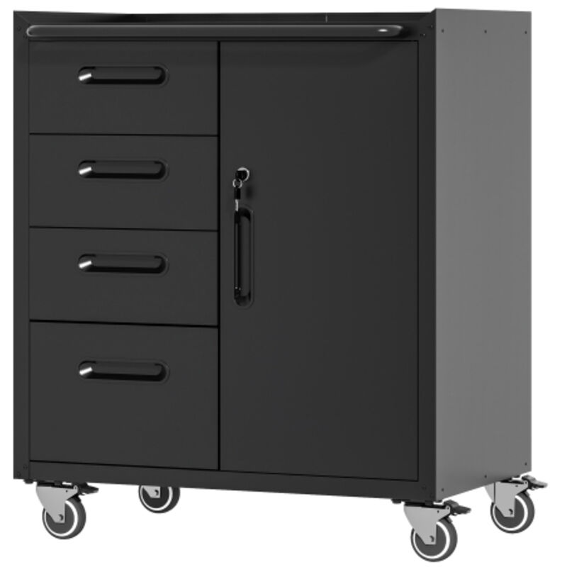 Armoire à outils métal stable 75x42x88 cm roulante noir et gris garage