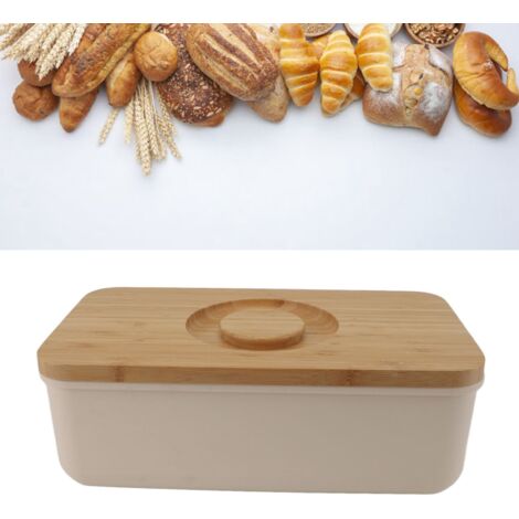 Boîte à Pain avec Couvercle en Bois Grande Capacité Design Moderne pour Conservation Fraîcheur Beige pour Plan de Travail Kitchen