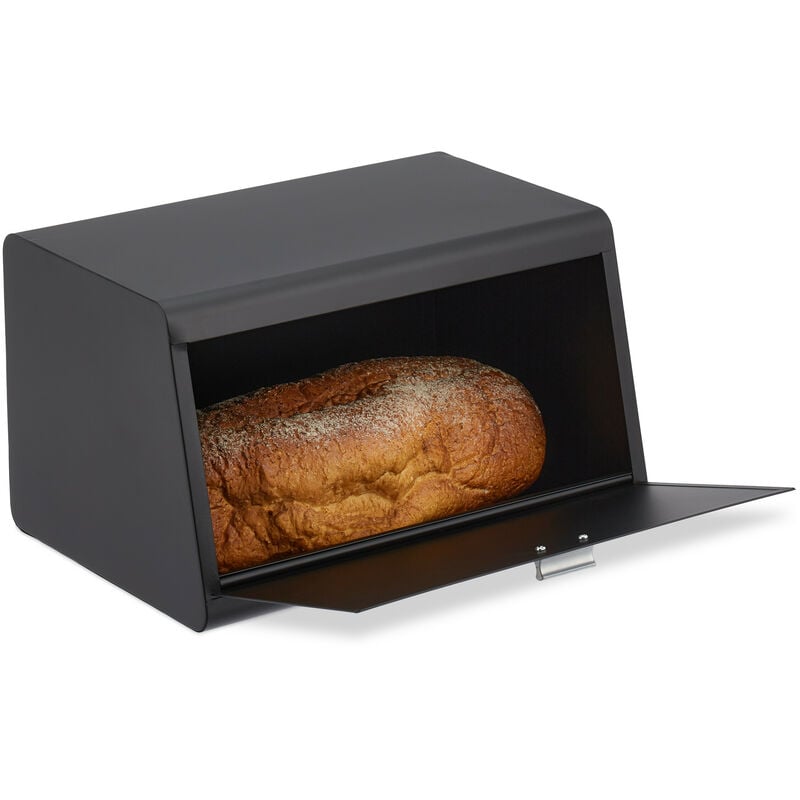 Boîte à pain en acier inoxydable, viennoiseries, HxLxP: 20,5x34,5x23,5 cm, pour la conservation, métal, noir - Relaxdays