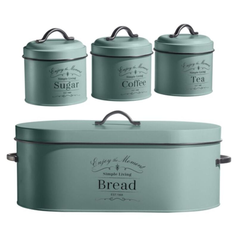 Boîte à pain et boîte à conserve 4 pièces Vert sauge Herzberg HG04425