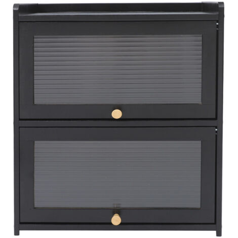 Boîte à pain grande capacité Boîte à pain en bois pour cuisine Grande boîte à pain à 2 niveaux 42 x 25 x 50 cm Meilleur rangement pour le pain avec porte magnétique en acrylique Boîte à pain (noire)