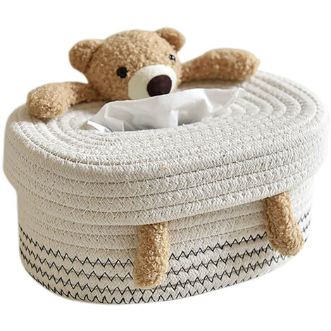 【Boite à papier】 Petit ours brun, modèle lignes noir, tissu avec cordon, design minimaliste nordique, rectangulaire