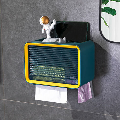 Boîte à Papier Toilette Murale Imperméable - Support Rouleau WC sans Percer - Étui à Papier Hygiénique Simple Couche Bleu