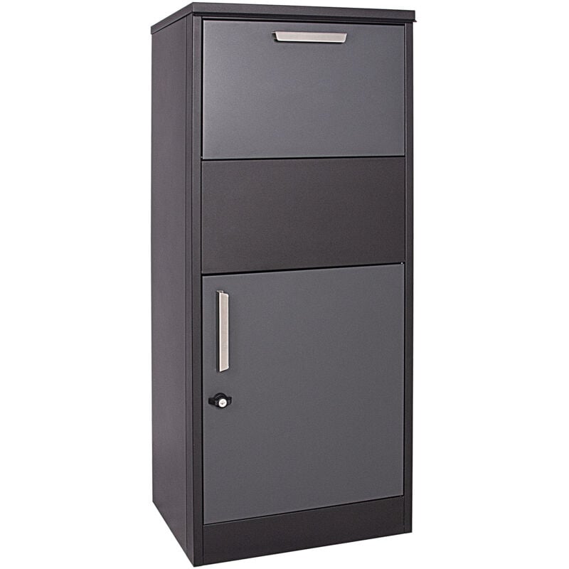 Boîte à colis verrouillable noire 500 x 375 x 1150 mm, Boîte aux lettres sur pied, pour colis max. 150 x 400 x 400 mm, Usage domestique courrier