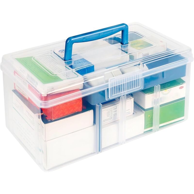 Boîte à Pharmacie à 2 Niveaux, Boîte de Rangement à Médicaments avec Compartiment Amovible, Organiseur Médical en Plastique, Premiers Secours