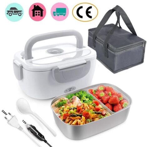 Boîte à Repas Chauffante - Isotherme - 1,2L - Acier Inoxydable - Sac de Rangement - Électrique