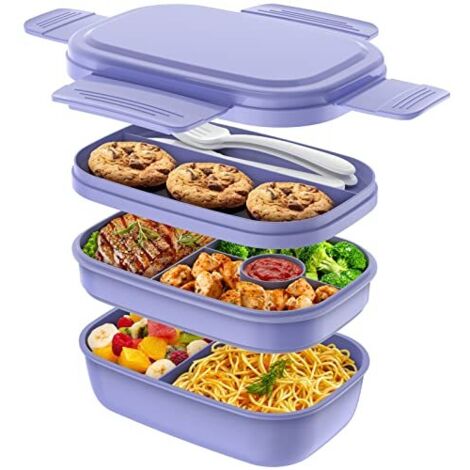 Boîte À Repas Empilable - Boîte Bento 3 Étages 1900 ml - Étanche Avec Joint En Silicone Et Clips De Fermeture - Adaptée Micro-ondes Congélateur Lave-vaisselle - Pour Bureau Pique-nique Fitness - 1 Piè