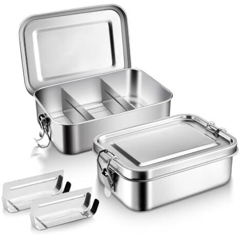 Boîte À Repas En Acier Inoxydable - 850 ml - Étanche Avec Couvercle Et 2 Séparateurs Amovibles - Pour Pique-Nique Camping Travail - Lot De 2