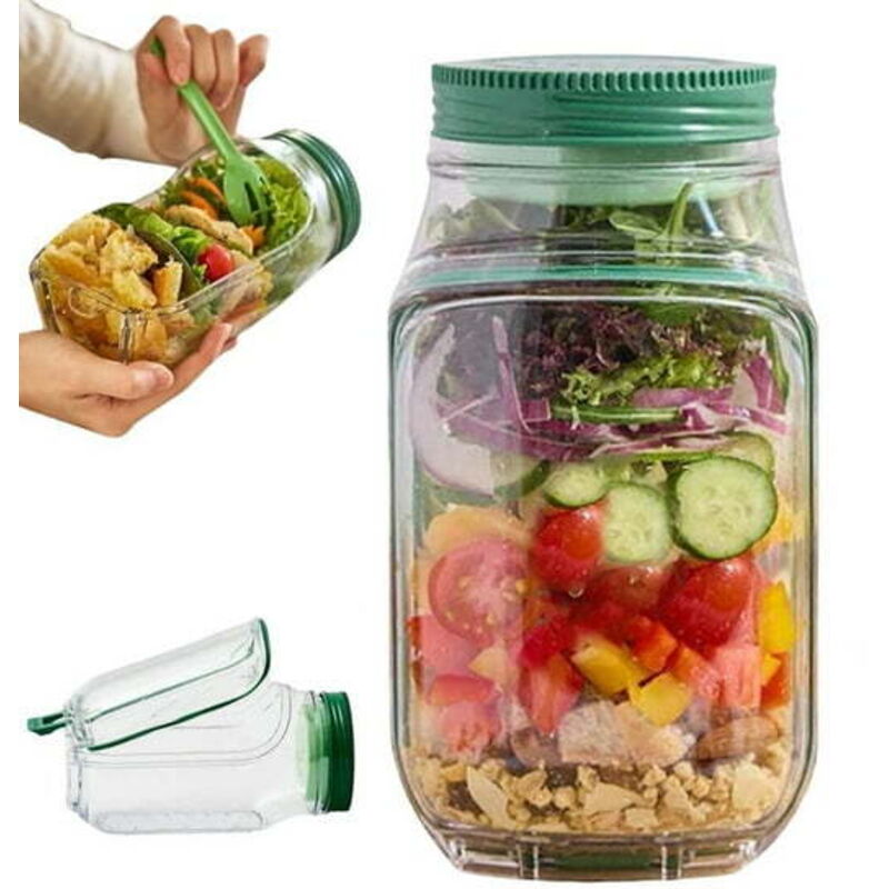 Boîte à salade avec récipient pour sauce, boîte à salade à superposition verticale avec bol intégré, boîte à lunch portable et étanche tout-en-un