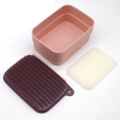 Boîte à savon avec économiseur d'éponge et brosse (rose-Fei Yu