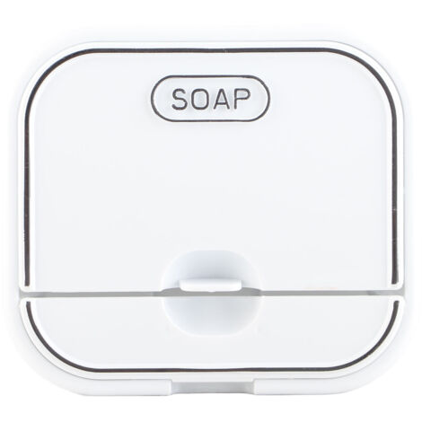 Boîte à Savon Murale Sans Percage, Boîtier à Savon pour Salle de Bain avec Couvercle à Charnière et Bac de Récupération d'Eau, Blanc, ABS, Design sans Perçage avec Crochet Extensible et Stickers Forte