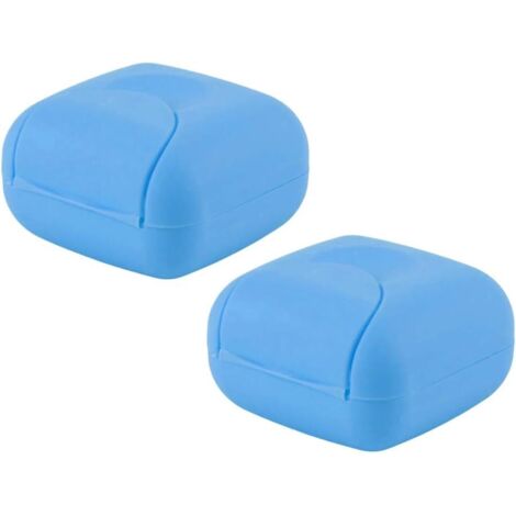 Boîte à savon portable scellée carrée étanche et étanche 2 pièces (bleu)