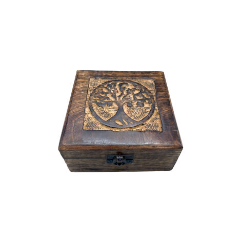 Boîte à souvenirs carrée en bois 13x13x6cm - Arbre de vie- Vendu par 1