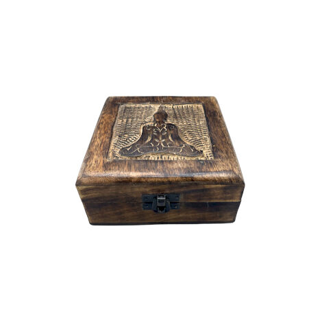 Boîte à Souvenirs Carrée en Bois 13x13x6cm - Bouddha- Vendu par 1