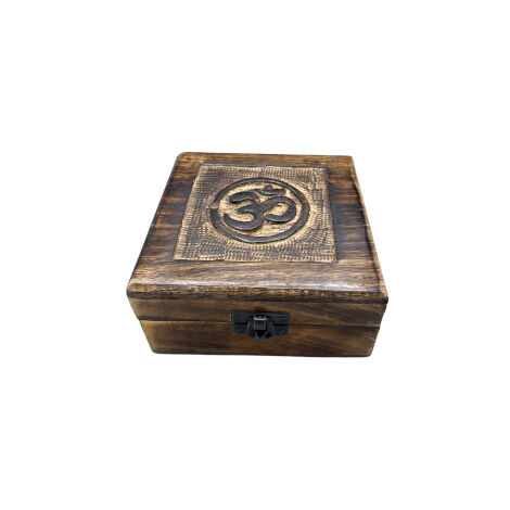 Boîte à souvenirs carrée en bois 13x13x6cm - Om- Vendu par 1
