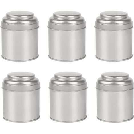 Boîte à Thé 6 Pièces avec Doubles Couvercles Hermétiques, Mini Boîte en Fer Blanc et Petites Boîtes de Cuisine Rondes pour Le Thé (Argent)