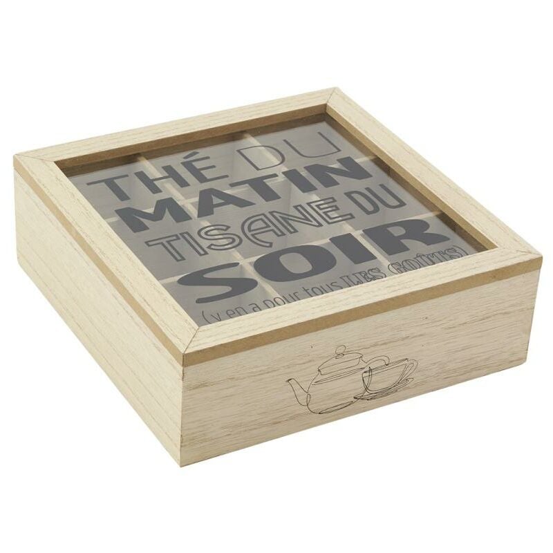 Boite à thé en bois et verre 9 compartiments Boîte à thé 9 comp.