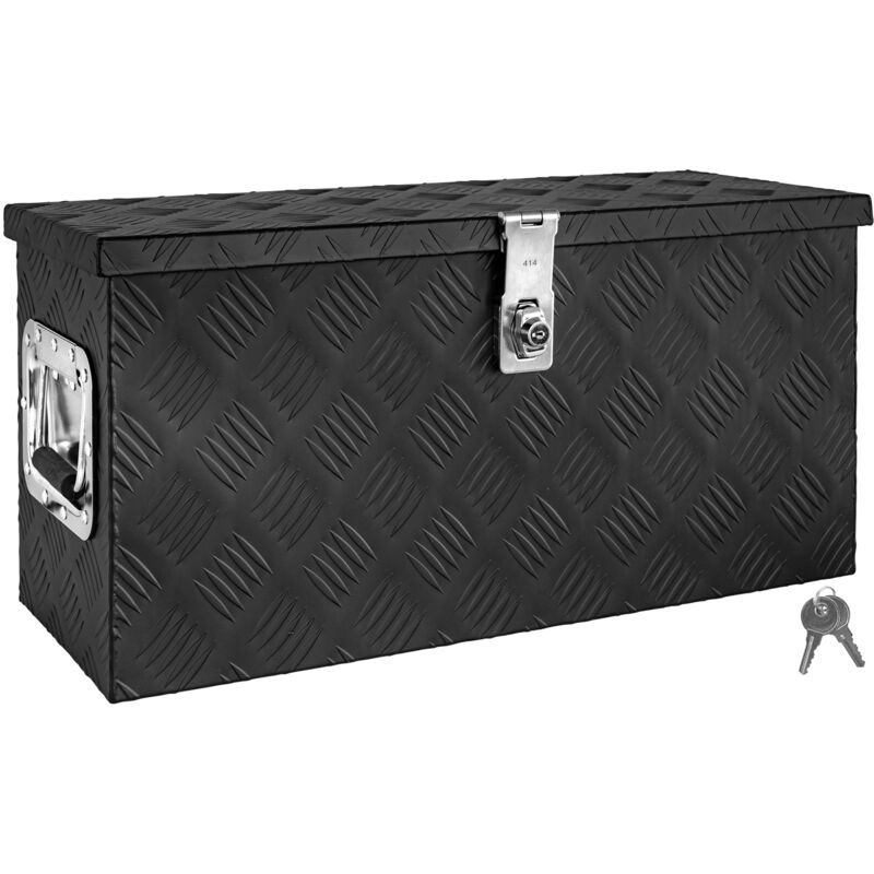 Boîte à Timon Noir Boîte à outils Caisse de camion Boîte en Aluminium Box de remorque avec couvercle Verrouillable Boîte de transport Boîte de