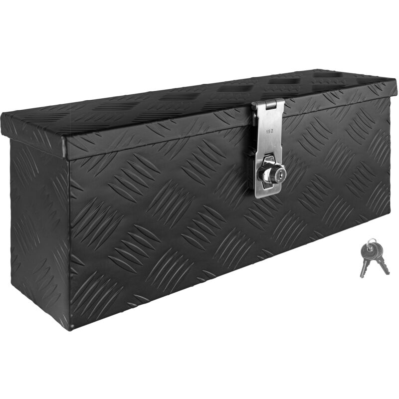 Boîte à Timon Noir Boîte à outils Caisse de camion Boîte en Aluminium Box de remorque avec couvercle Verrouillable Boîte de Transport Rangement D015