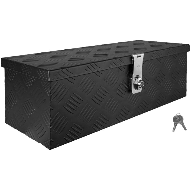 Boîte à Timon Noir Boîte à outils Caisse de camion Boîte en Aluminium Box de remorque avec couvercle Verrouillable Boîte de Transport Rangement D025