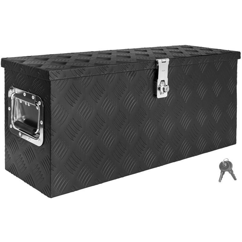 Trucky - Boîte à Timon Noir Boîte à outils Caisse de camion Boîte en Aluminium Box de remorque avec couvercle Verrouillable Boîte de Transport