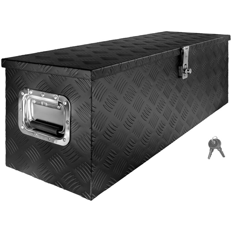Boîte à Timon Noir Boîte à outils Caisse de camion Boîte en Aluminium Box de remorque avec couvercle Verrouillable Boîte de Transport Rangement D100