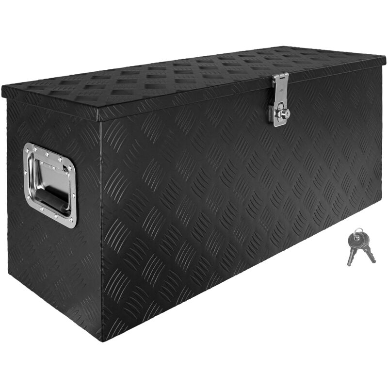 Boîte à Timon Noir Boîte à outils Caisse de camion Boîte en Aluminium Box de remorque avec couvercle Verrouillable Boîte de Transport Rangement D120
