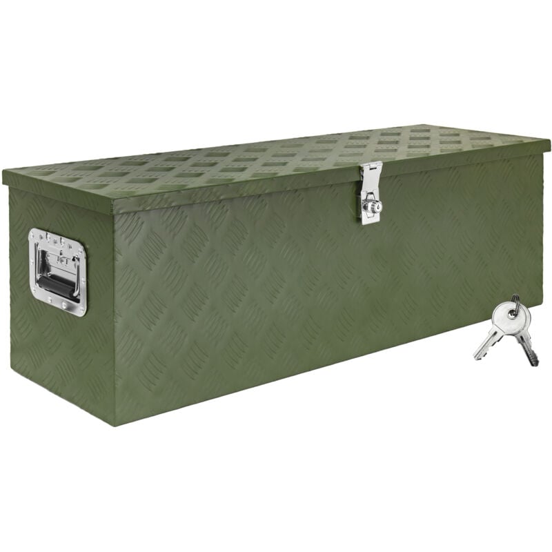 Boîte à Timon Vert Boîte à outils Caisse de camion Boîte en Aluminium Box de remorque avec couvercle Verrouillable Boîte de Transport Rangement D100