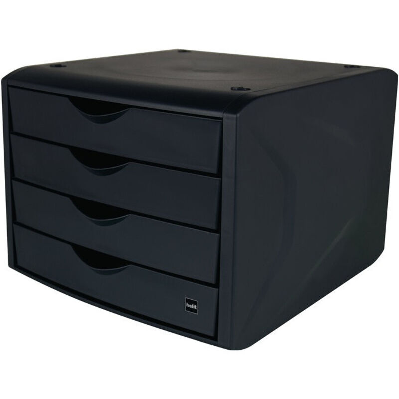 Helit - Boîte à tiroirs avec blocage de l'ouverture 4 tiroirs noir H215xL265xP332mm