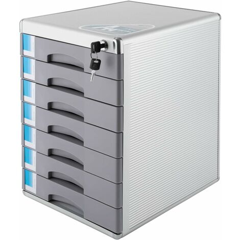Boîte à tiroirs en métal, verrouillable, 7 compartiments, DIN A4, boîte de rangement de documents en alliage d'aluminium avec champs d'étiquetage, boîte d'organisation robuste, boîte à documents