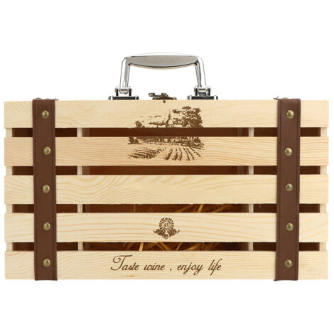 Boîte à vin en bois pour 2 bouteilles, design à barres droites évidées, idéale pour cadeau