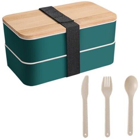 Boîte alimentaire, polypropylène/bambou, avec couverts, 18,5x9cm, vert