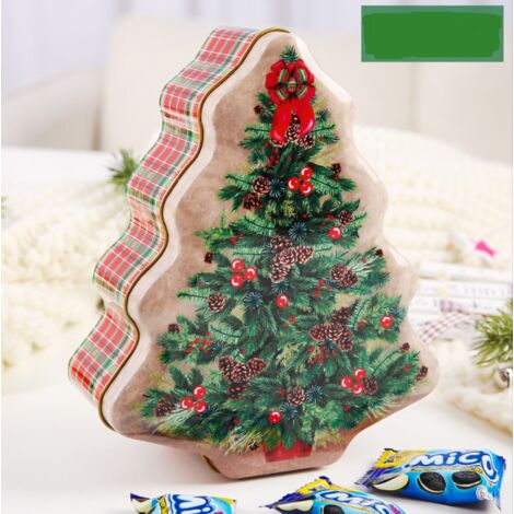 Boîte Arbre Couvercle Faveur Métal Vacances Petit Récipient de Stockage Cadeau Fête Ing Cas Vide Boîtes de Boulangerie Bonbons Pot de Sucre Noël en Forme d'arbre （2）