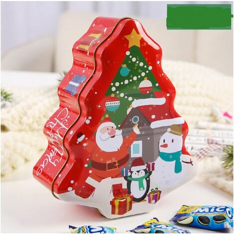 Boîte Arbre Couvercle Faveur Métal Vacances Petit Récipient de Stockage Cadeau Fête Ing Cas Vide Boîtes de Boulangerie Bonbons Pot de Sucre Noël en Forme d'arbre （3）