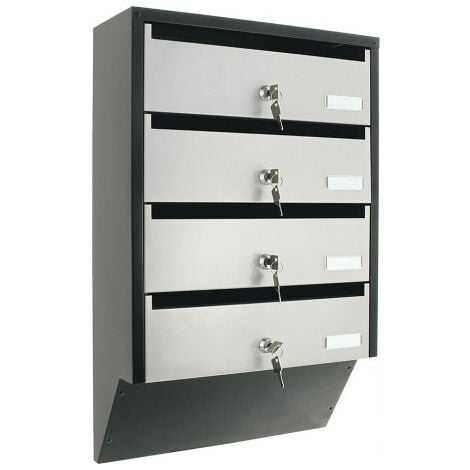 Boite aux lettre collectives DEPOT 4 SILVER / BLACK avec 2 clés