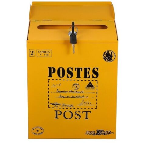 Boîte aux lettres à serrure PC, boîte aux lettres rétro, boîte aux lettres murale, boîte aux lettres pour journaux, jaune, 29,3 x 21,7 x 6,5 cm