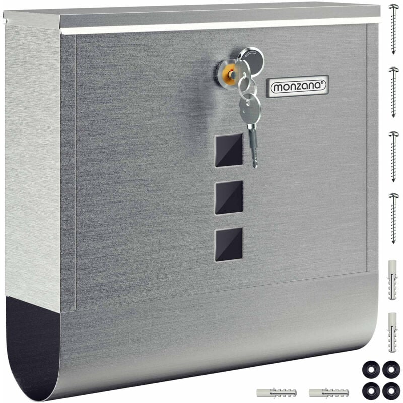 Monzana - Boîte aux lettres acier inoxydable argent tube journaux étiquette nom clés