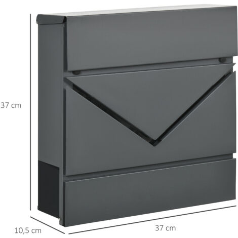 Boîte aux lettres avec couvercle, 2 trous de drainage au fond, en acier, avec serrure, grise
