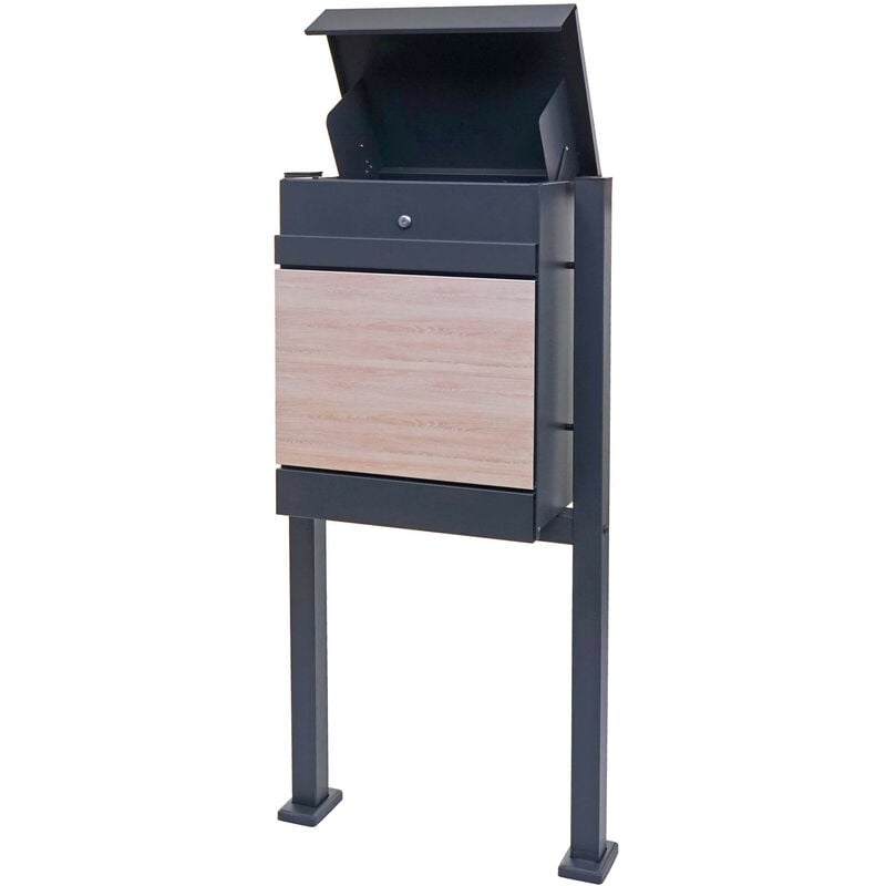Boîte aux lettres avec pied HWC-K41 Boîte à colis sur pied - métal - galvanisé anthracite aspect bois