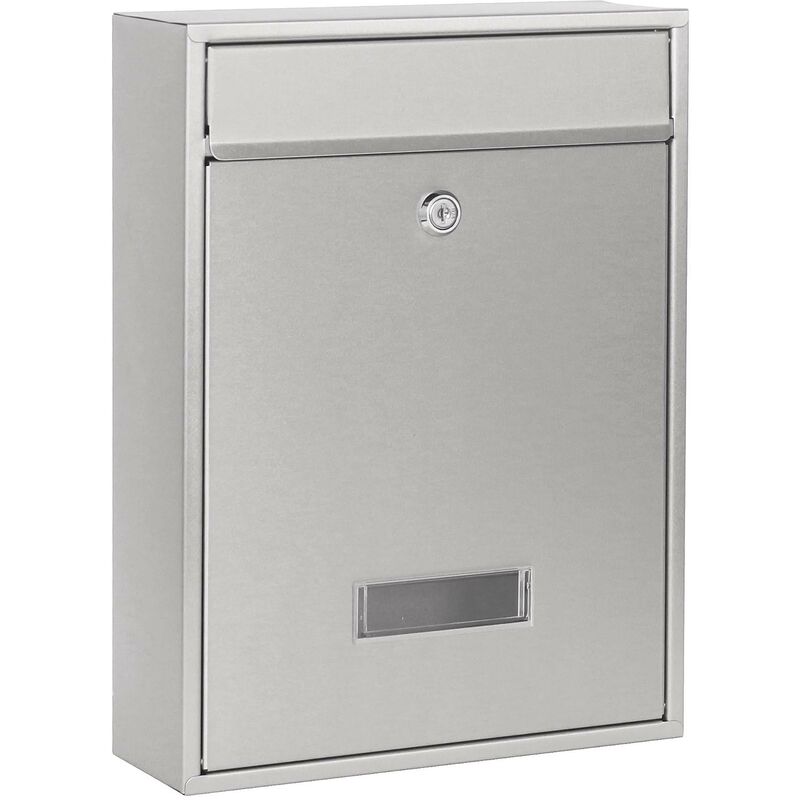 Wiltec - Boîte aux lettres murale verrouillable V10 grise pour courrier, 260 x 90 x 350 mm, en acier inox, Fente 220 x 25 mm, avec porte-nom