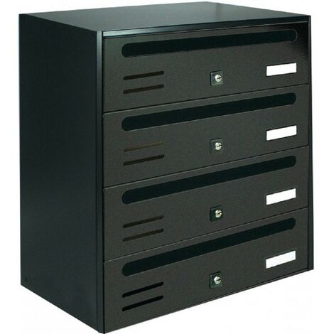 Boîte aux lettres cube horizontale 4 places en fonte électrozinguée – Serrure à cylindre avec 2 clés – Dimensions 385x250x430 mm – Alubox