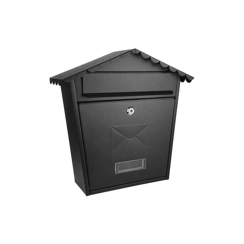 Boîte aux lettres demailbox olena noir acier galvanisé 37x36x13,5 cm toit étanche à la pluie, serrure cylindrique