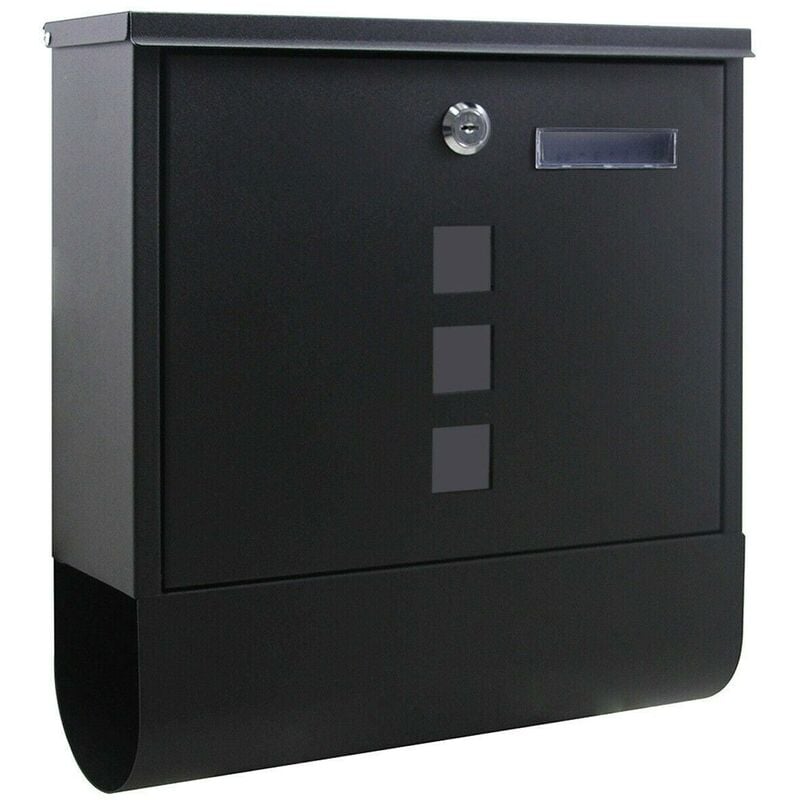 Boite aux lettres design avec porte-journaux pour montage au mur courrier 30,5 x 9,6 x 33,5 cm noir