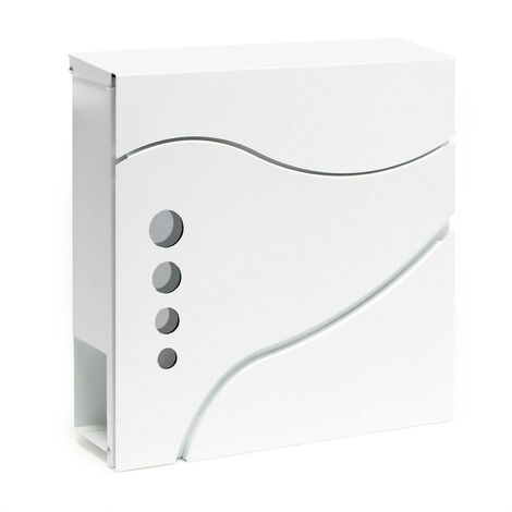 Boite aux lettres design murale compartiment journal acier galvanisé 37 x 37 x 10,5 cm blanc