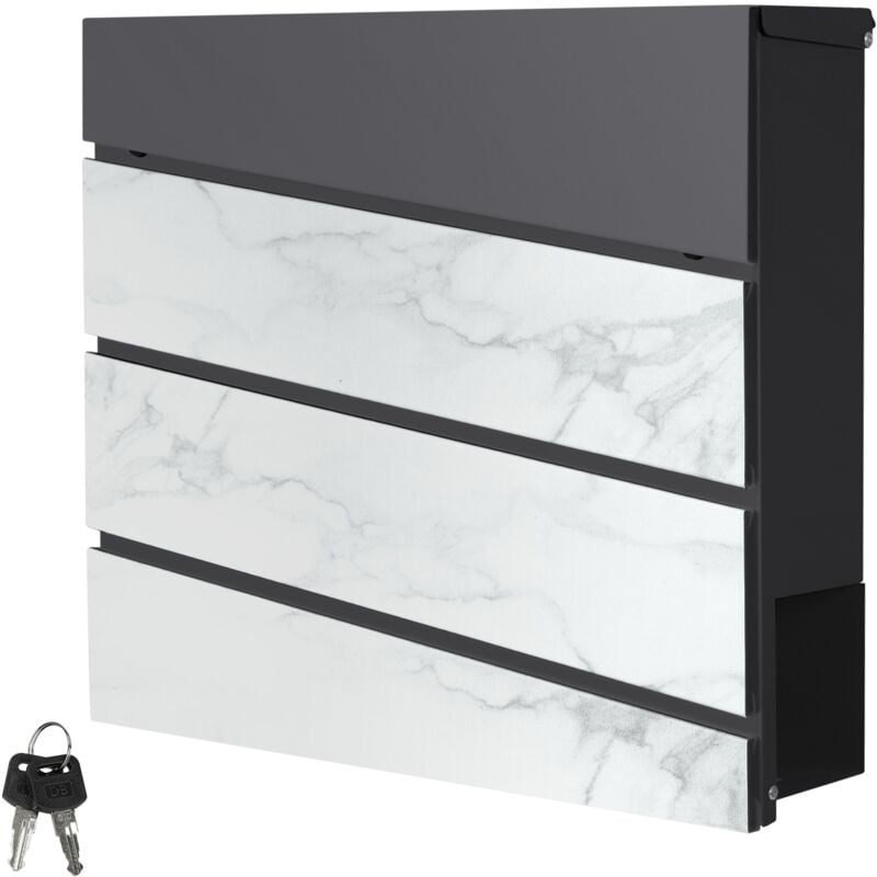 Ml-design - Boîte aux Lettres Murale 37x37x11 cm, Anthracite/ Façade Imitation Marbre Blanc, Acier, Boîte Postale avec Compartiment á