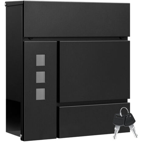Boîte aux lettres extérieure avec porte-journaux – modèle mural avec fenêtre visible – sécurité 2 clés – 37×37×10,5 cm,Noir