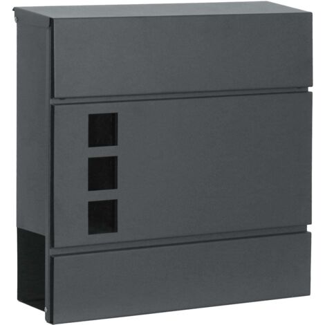 Boîte aux lettres Jules Boîte aux lettres murale anthracite avec fenêtres et compartiment à journaux