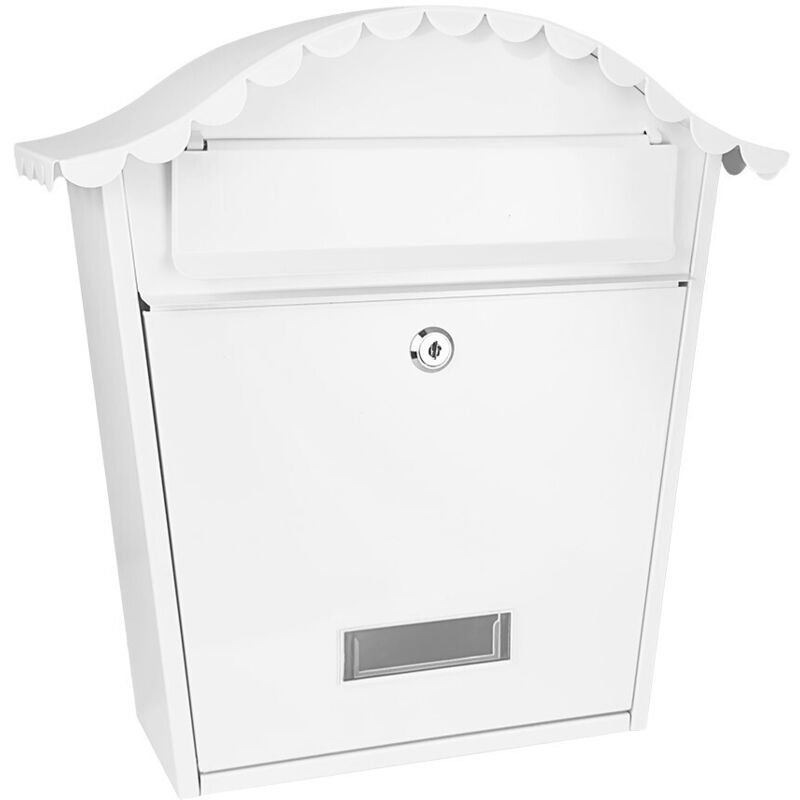 Boîte aux lettres mailbox white 37x36x13,5 cm acier galvanisé auvent anti-pluie
