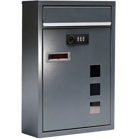Boîte aux lettres murale à code – grande capacité – couleur gris anthracite – installation facile – 21,49×8,99×32 cm